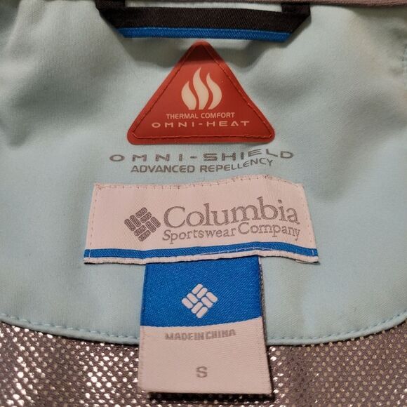 S COLUMBIA OMNI SHIELD HEAT REPELLANT GREEN / BLUE LIGHTWEIGHT ZIP COAT JACKET - Picture 9 of 12